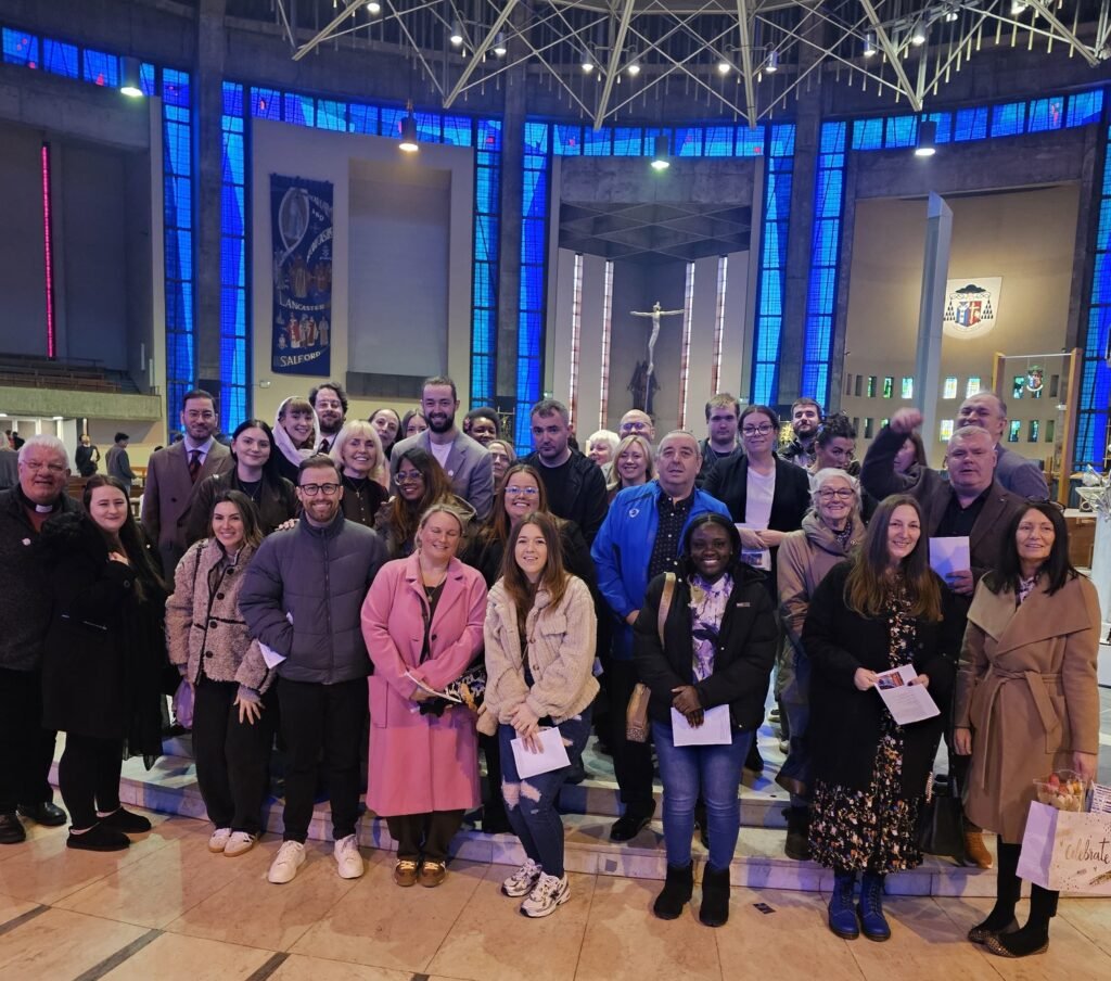 Parish group on cathedral sanctuary after rite of Election